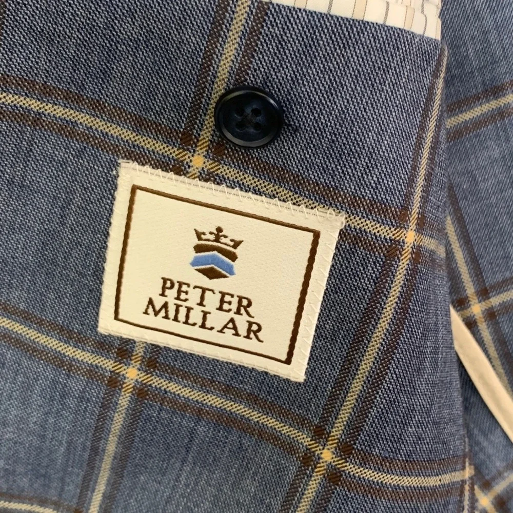 Peter Millar Crown Wool Sport Coat Jacket Men M 42R Blue Windowpane Blazer Plaid